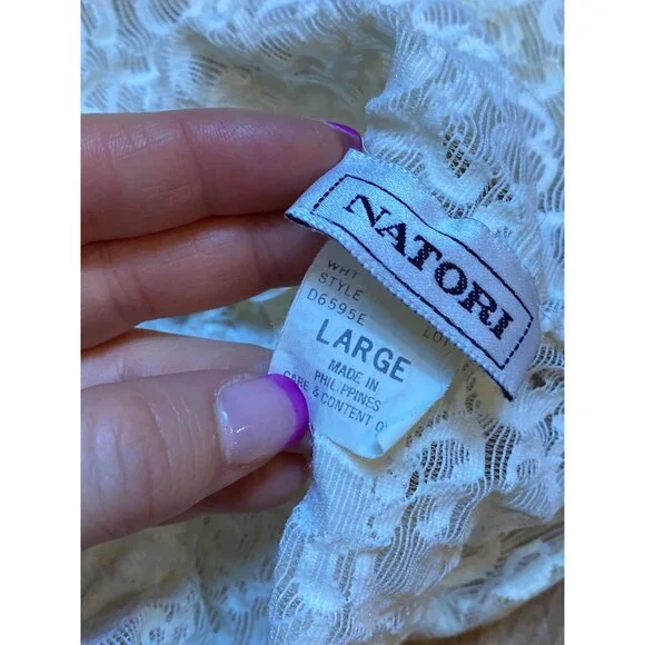 Vintage Natori White Lace Tank Top Large Sleeveless Floral Sheer Camisole - Picture 6 of 6